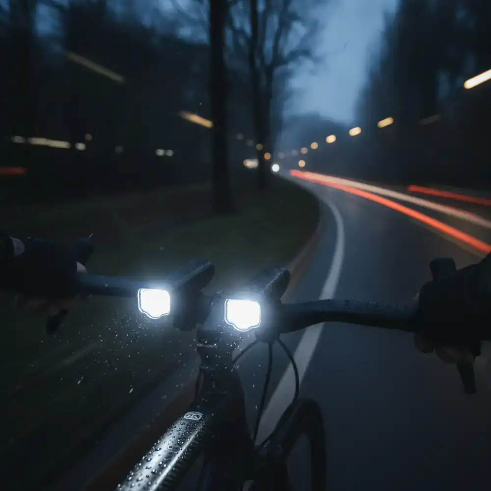 Ultra-bright LED bike lights attached to handlebars