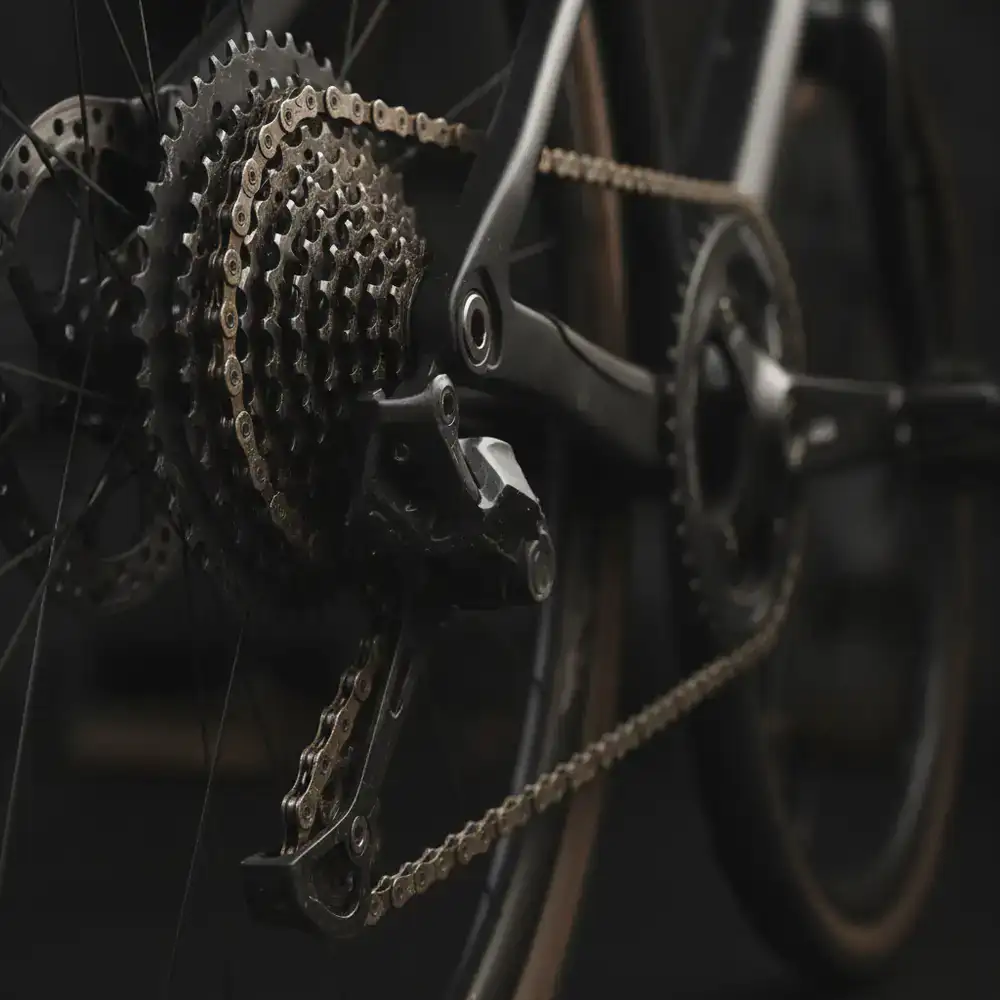 Close up of high performance bicycle drivetrain